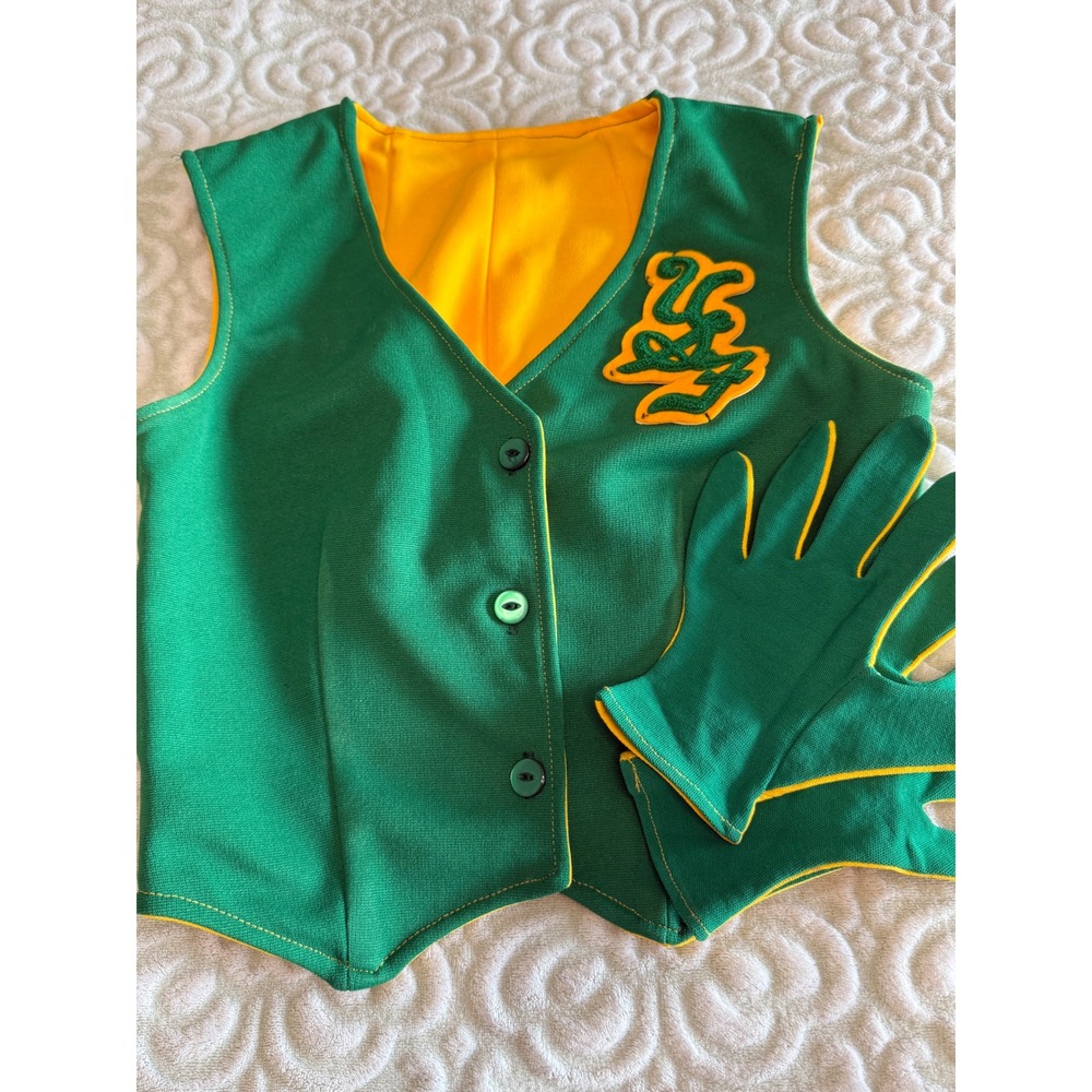 Vintage 70sUSF Cheerleader Vest Gloves South Florida Bulls Green Gold Rare Squad